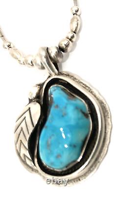 Vintage Navajo Sterling Silver Turquoise Aaron Chischiligi Pendant Necklace 18