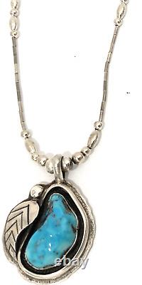 Vintage Navajo Sterling Silver Turquoise Aaron Chischiligi Pendant Necklace 18
