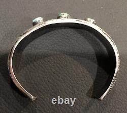 Vintage Navajo Sterling Silver Turquoise Cuff Bracelet 6.5 Inside Cuff
