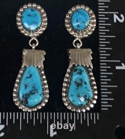 Vintage Navajo Sterling Silver Turquoise Drop Dangle Earrings