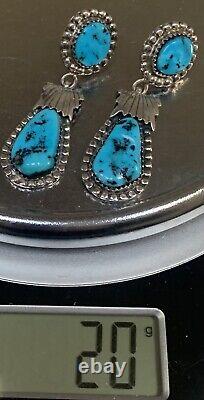 Vintage Navajo Sterling Silver Turquoise Drop Dangle Earrings