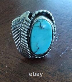 Vintage Navajo Sterling Silver Turquoise Ring Size 10.5 Unsigned -SHARP