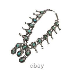 Vintage Navajo Sterling Silver & Turquoise Squash Blossom Necklace