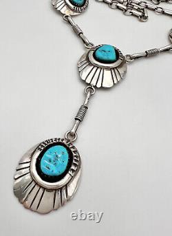 Vintage Navajo Sterling Silver Turquoise Stamped Shadowbox Collar Bib Necklace