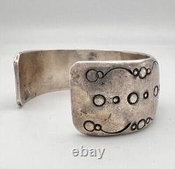 Vintage Navajo Sterling Silver Turquoise Stamped Shadowbox Cuff Bracelet