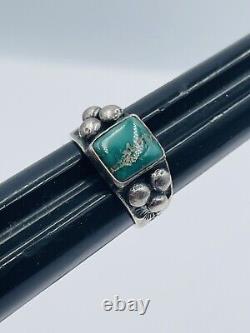 Vintage Navajo Sterling Silver Turquoise Whirling Log Ring Size 6