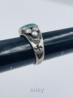 Vintage Navajo Sterling Silver Turquoise Whirling Log Ring Size 6