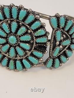Vintage Navajo TURQUOISE STERLING CLUSTER CUFF by RAY TAFOYA (Missing Stone)