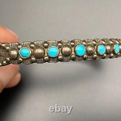 Vintage Navajo Turquoise Arrow Stamped Silver Cuff Bracelet 6-1/2
