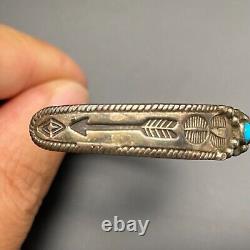 Vintage Navajo Turquoise Arrow Stamped Silver Cuff Bracelet 6-1/2