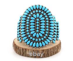 Vintage Navajo Turquoise Bracelet Large Cluster Sterling Silver Jewelry Women sz