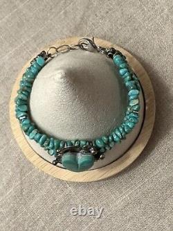 Vintage Navajo Turquoise Bracelet Triple Strand With Heart
