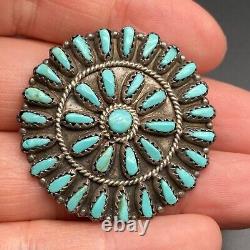 Vintage Navajo Turquoise Cluster Sterling Silver Pin Brooch Pendant