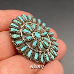 Vintage Navajo Turquoise Cluster Sterling Silver Pin Brooch Pendant