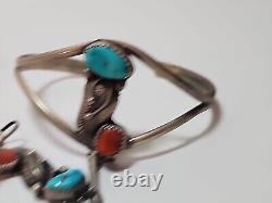 Vintage Navajo Turquoise Coral Slave Bracelet with Ring Stamped B JDr