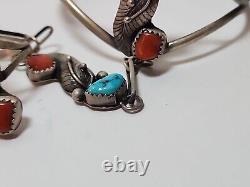 Vintage Navajo Turquoise Coral Slave Bracelet with Ring Stamped B JDr