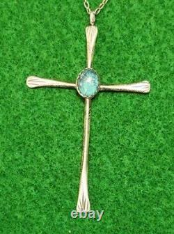 Vintage Navajo Turquoise Cross Pendant Neckalce 925 Sterling Silver