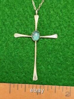 Vintage Navajo Turquoise Cross Pendant Neckalce 925 Sterling Silver