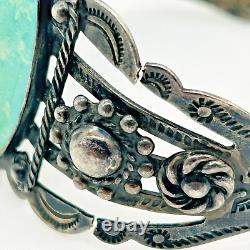 Vintage Navajo Turquoise Cuff Bracelet Coin Silver Eagle Stamp Work