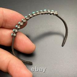Vintage Navajo Turquoise Hand Stamped Silver Cuff Bracelet Small 6-3/4