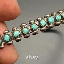 Vintage Navajo Turquoise Hand Stamped Silver Cuff Bracelet Small 6-3/4