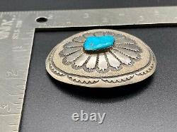 Vintage Navajo Turquoise Hand Stamped Sterling Silver Belt Buckle 1-1/8