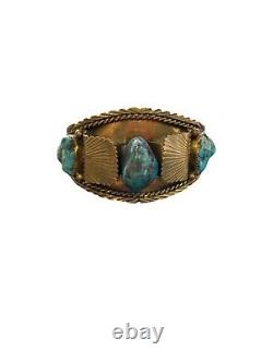 Vintage Navajo Turquoise Nugget Brass Cuff