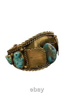 Vintage Navajo Turquoise Nugget Brass Cuff
