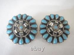 Vintage Navajo Turquoise Petit Point Earrings Sterling Silver MR