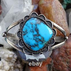 Vintage Navajo Turquoise Pyrite Native American Cuff Bracelet Sterling Silver