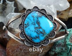 Vintage Navajo Turquoise Pyrite Native American Cuff Bracelet Sterling Silver