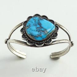 Vintage Navajo Turquoise Pyrite Native American Cuff Bracelet Sterling Silver