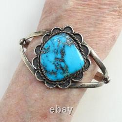 Vintage Navajo Turquoise Pyrite Native American Cuff Bracelet Sterling Silver