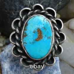 Vintage Navajo Turquoise Ring Two Color Split Shank Unsigned Size 6.5 Sterling