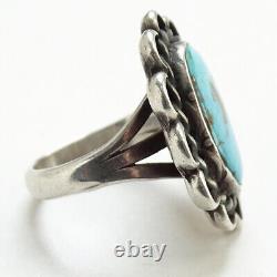 Vintage Navajo Turquoise Ring Two Color Split Shank Unsigned Size 6.5 Sterling