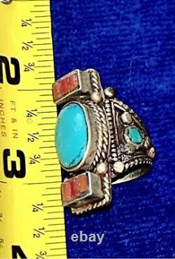 Vintage Navajo Turquoise Silver Wide Ring Size 8 Estate Find