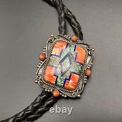Vintage Navajo Turquoise Spiny Oyster Lapis Sterling Silver Bolo 36