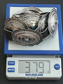 Vintage Navajo Turquoise Sterling Silver Concho Belt Buckle Leather
