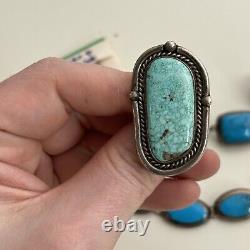 Vintage Navajo Turquoise Sterling Silver Cuff Bracelet Rings Earring Lot Chunky