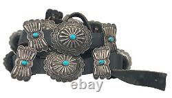 Vintage Navajo Turquoise and Silver Concho Belt