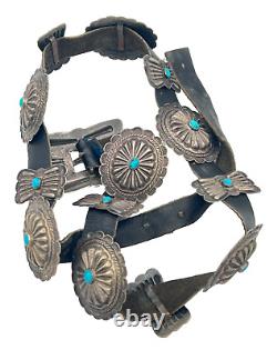 Vintage Navajo Turquoise and Silver Concho Belt