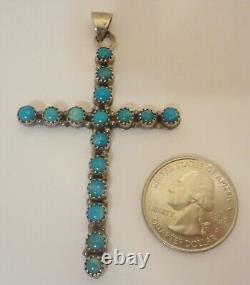 Vintage Navajo Turquoise & sterling silver Cross Pendant Signed LN