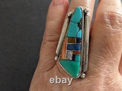 Vintage Navajo Zuni Native American Signed Boyd Sterling Inlaid Turquoise Ring