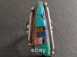 Vintage Navajo Zuni Native American Signed Boyd Sterling Inlaid Turquoise Ring