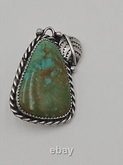 Vintage Navajo turquoise Pendant Set In Sterling Silver 1.75x1