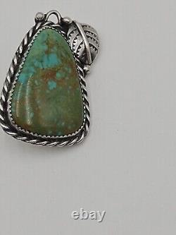 Vintage Navajo turquoise Pendant Set In Sterling Silver 1.75x1