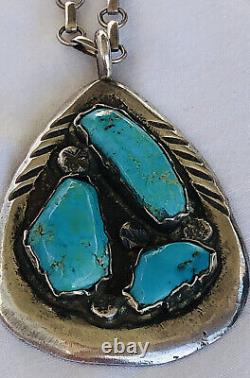 Vintage Old Pawn Navajo SSilver Turquoise Pendant Necklace 34.82 GTW Price Drop