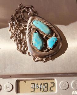 Vintage Old Pawn Navajo SSilver Turquoise Pendant Necklace 34.82 GTW Price Drop