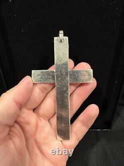 Vintage Old Pawn navajo sterling silver turquoise Large Cross pendant Square Vtg