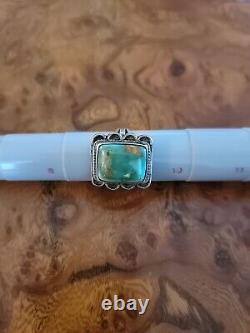 Vintage Royston Turquoise Navajo Ring Sterling Silver Handmade Saddle Band